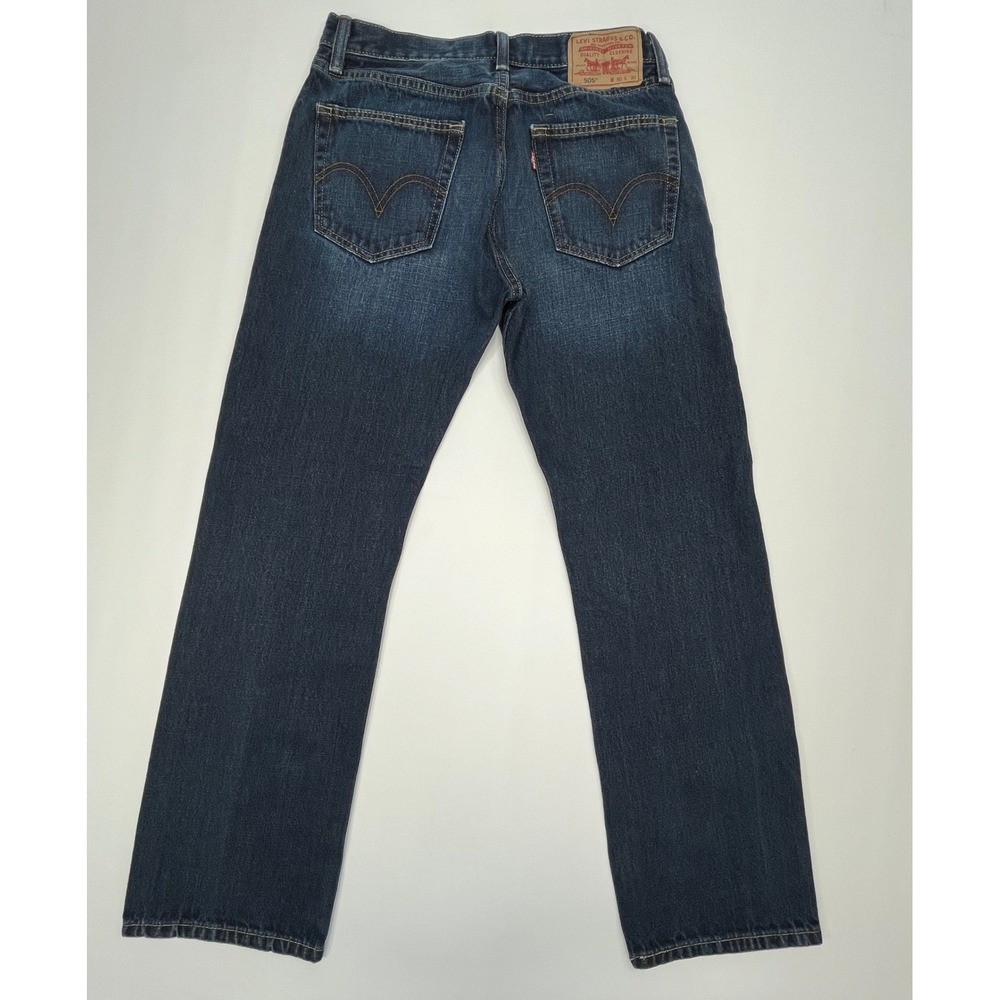 Levi's 505 Straight Fit Jeans Dark Wash‎ Blue 30x30 Mens Denim Streetwear - Picture 3 of 7